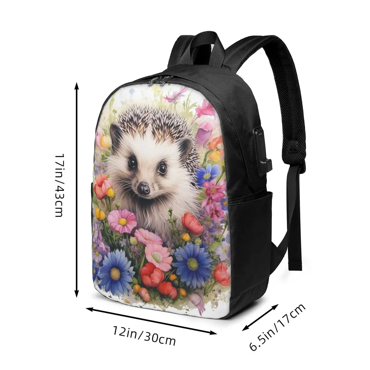 Cartoon Hedgehog In Grass With Flower Backpack Travel Notebook Bag Computer College Student School Bag Laptop Shoulder Bags