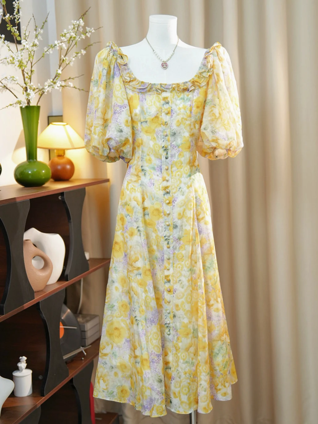 

New Summer Floral Print Maxi Dress Holiday Style Tea Break Slimming Waist Cinched Women's Fashion Wedding Party Evening Gown