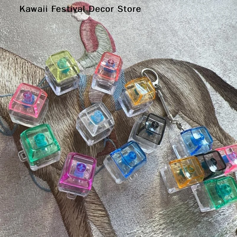 1 Key Colorful Clear Mechanical Keyboard Keychain Toy Stress Relief DIY Button Finger Keyboard Caps Toy Key Switch Shaft Tester