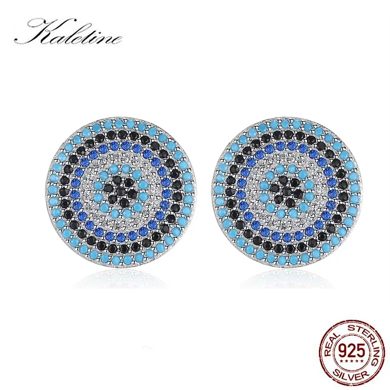 Kaletine 925 Sterling Silver Evil Eye Earrings For Women Blue Stone CZ Crystal Lucky Turkey Stud Earrings Jewelry Fashion