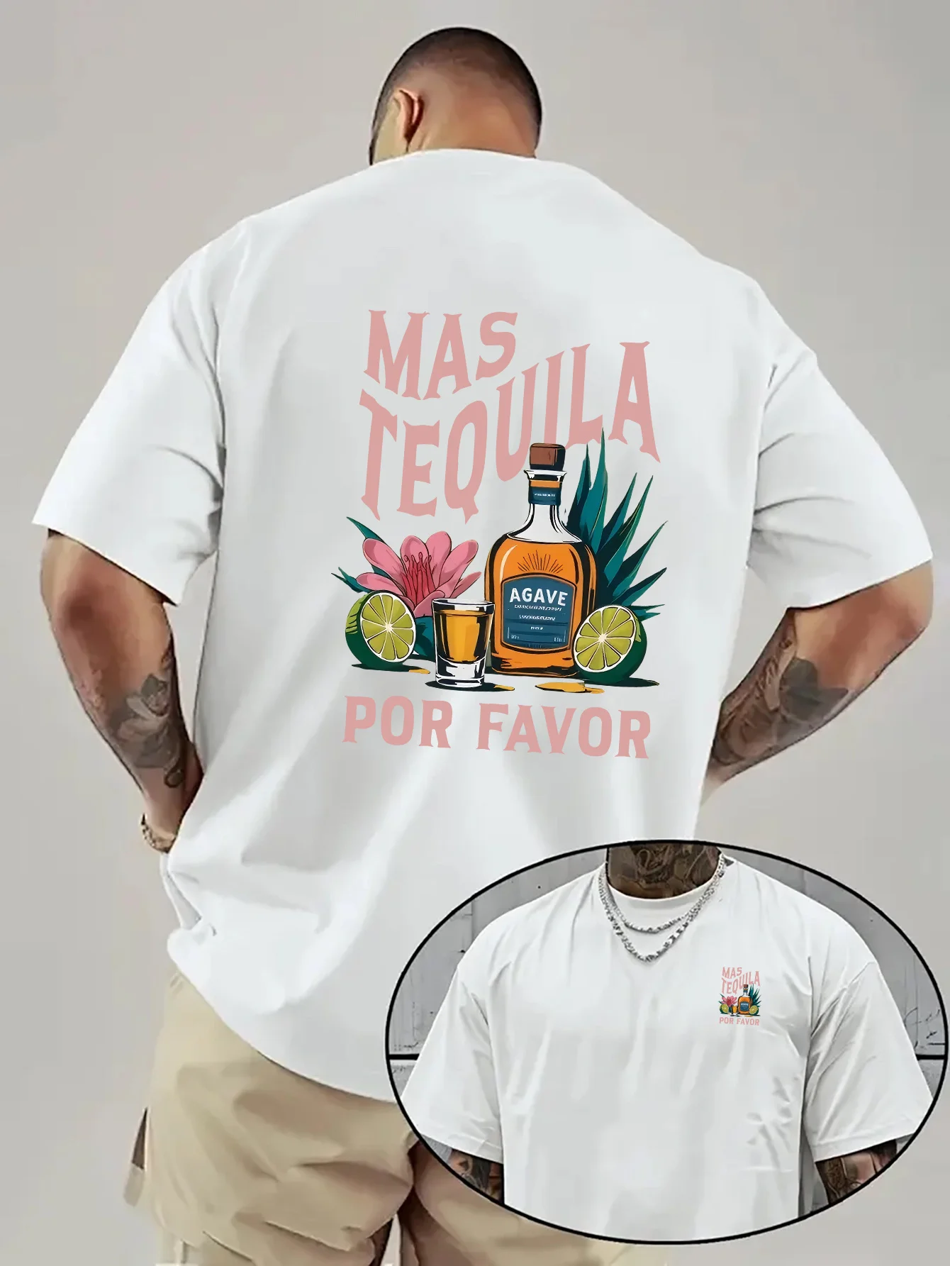 MAS TEQUILA POR FAVOR T shirt personality Clothes Year round clothing Oversized Couples Unisex Y2k Short Sleeves Classic Couples