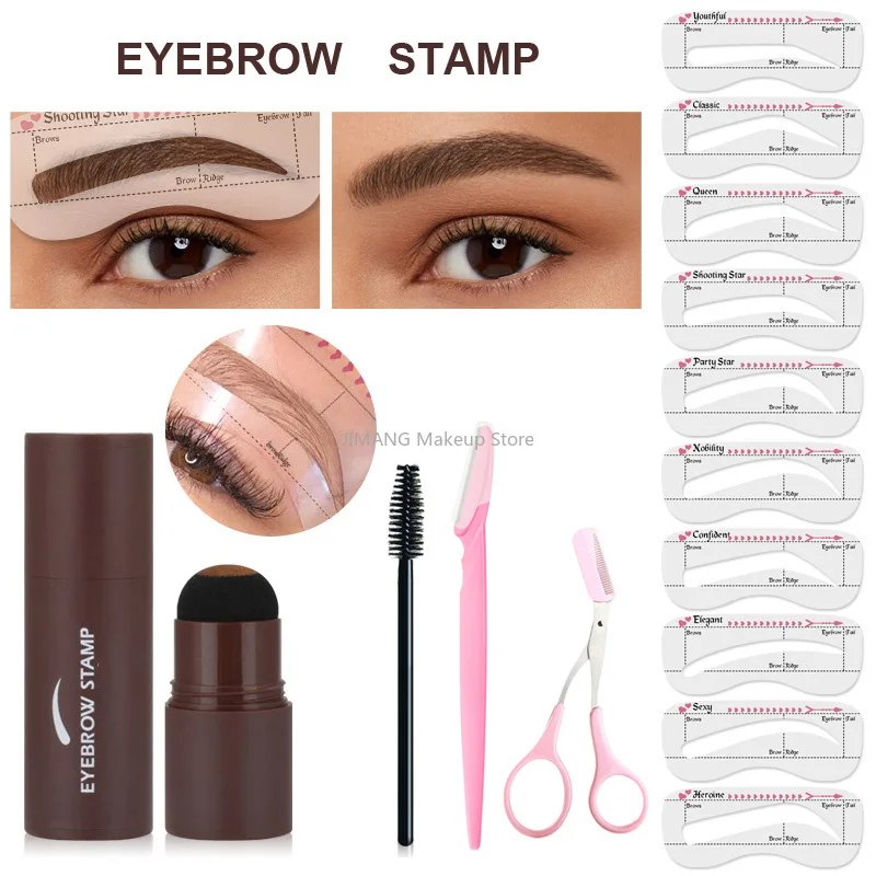 One Step Eyebrow Stamp Shaping  Makeup Kit With Eyebrow Shaver Brush Eyebrow Enhancer Powder Stick Hair Line Contour Cosmetics