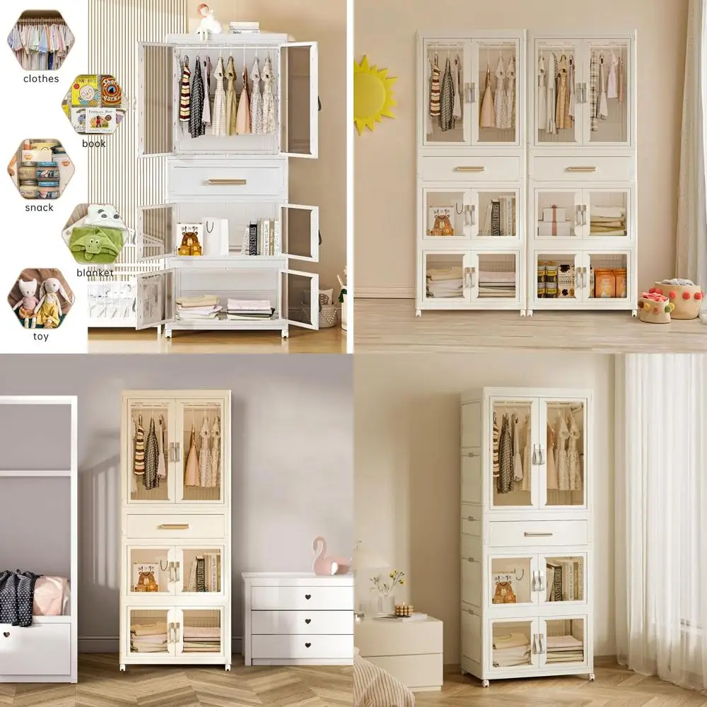 Portable Children's Wardrobe with Hanging and Drawers for Clothes Storage
