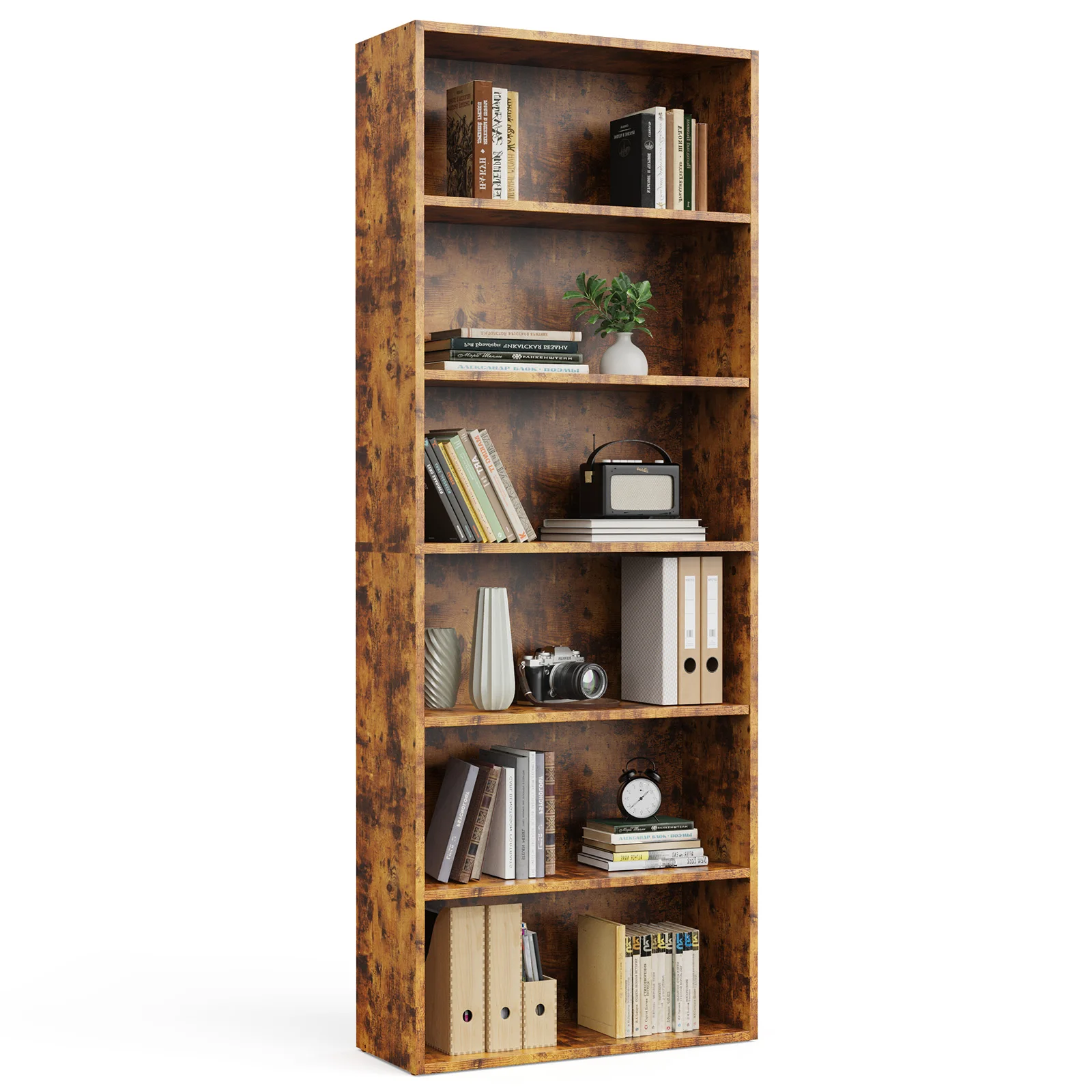 

Industrial 5 Shelf Bookcase - Large 53 Inch Tall Floor Standing Open Bookshelf for Home Office, Living Room, and Bedroom Storage