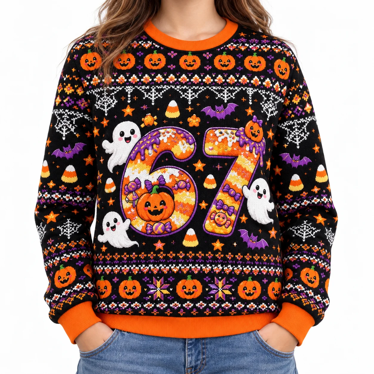 Ugly Halloween Sweater Kids Crewneck Sweatshirt Unisex Adult Youth Autumn  Party Spooky Cute Ghost 67 Graphic Knit Pullover