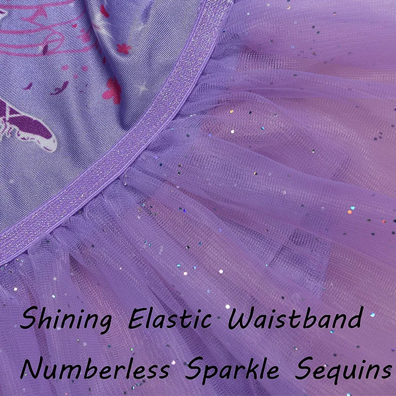 الفتيات طويلة الأكمام الباليه ملابس رقص الجمباز للفتيات الجمباز الرقص مع حزام مطاط و فستان الترتر البريق عديم الأرقام