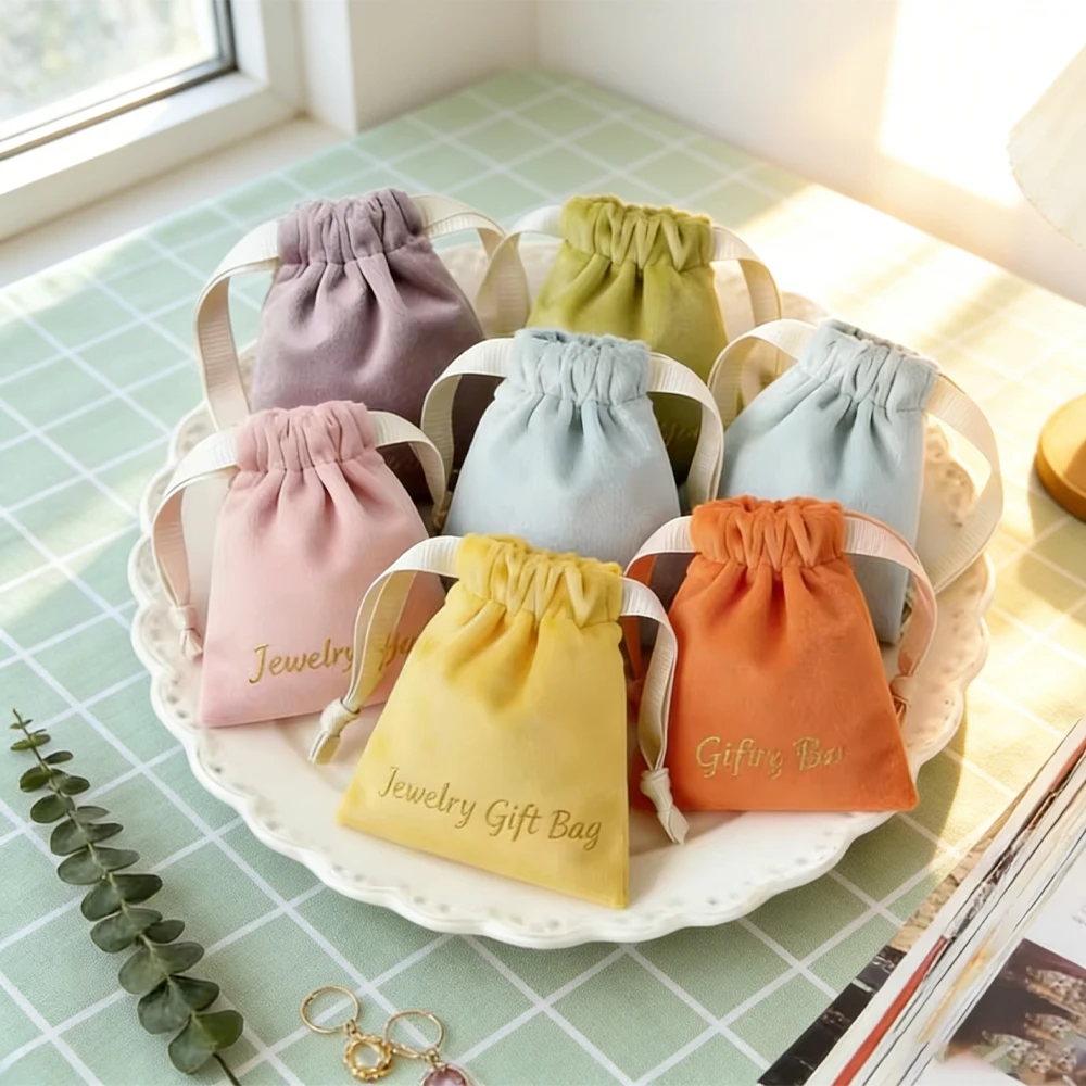 

100Pcs 8x10cm Personalized Logo Jewelry Packaging Bag Velvet Drawstring Pouch Ring Bracelet Pendant Necklace Cosmetic Organizer