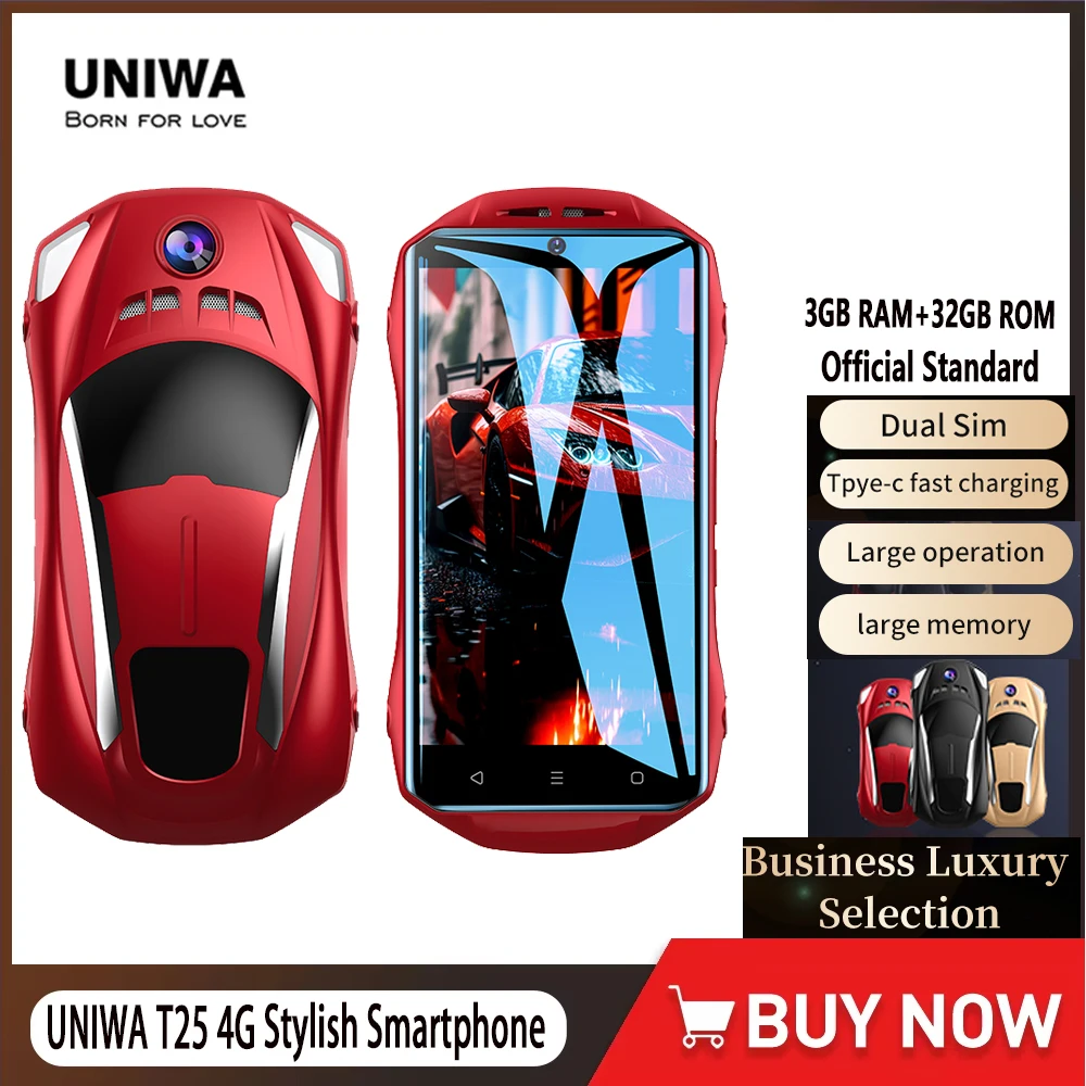 UINWA 4G Stylish Smartphone Engine Sound Sports Car T25 Appearance 4.5” Android 8.1 Dual SIM 3GB+32GB 4000mAh Whatsapp Cellphone