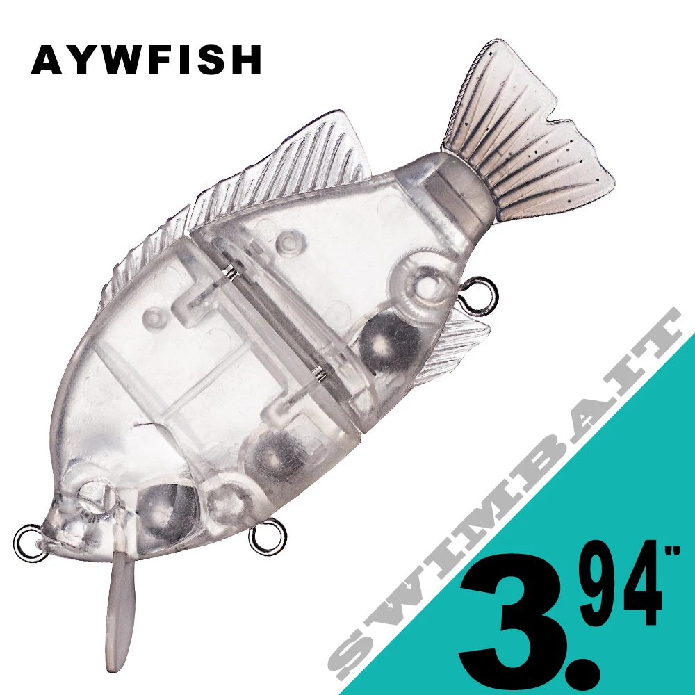 AYWFISH 3PCS / Lot Unpainted Swimbait Shallow Bill Soft Tail 3.94IN 30G Bulegill Rattle Single Jointed Hard Body Swimbait Blanks