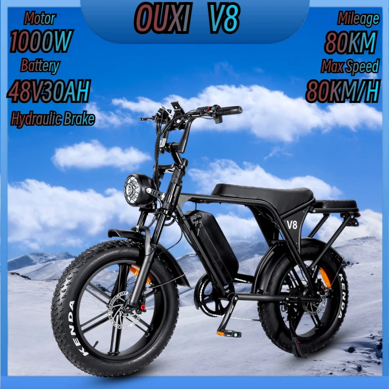 OUXI V8 Electric Motorcycle 1000W Motor 48V30AH 20*4.0 Fat Tire Hydraulic Brake OffRoad Mountain E-Bike Adult Snow Electric Bike