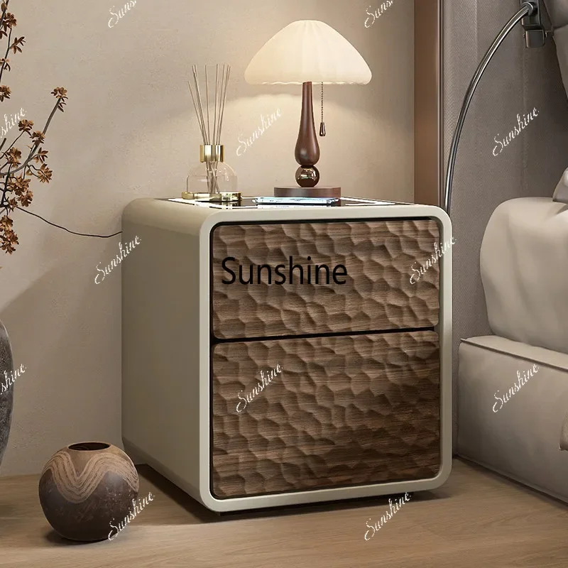 YYItalian minimalist smart solid wood paint bedside table integrated household bedroom small