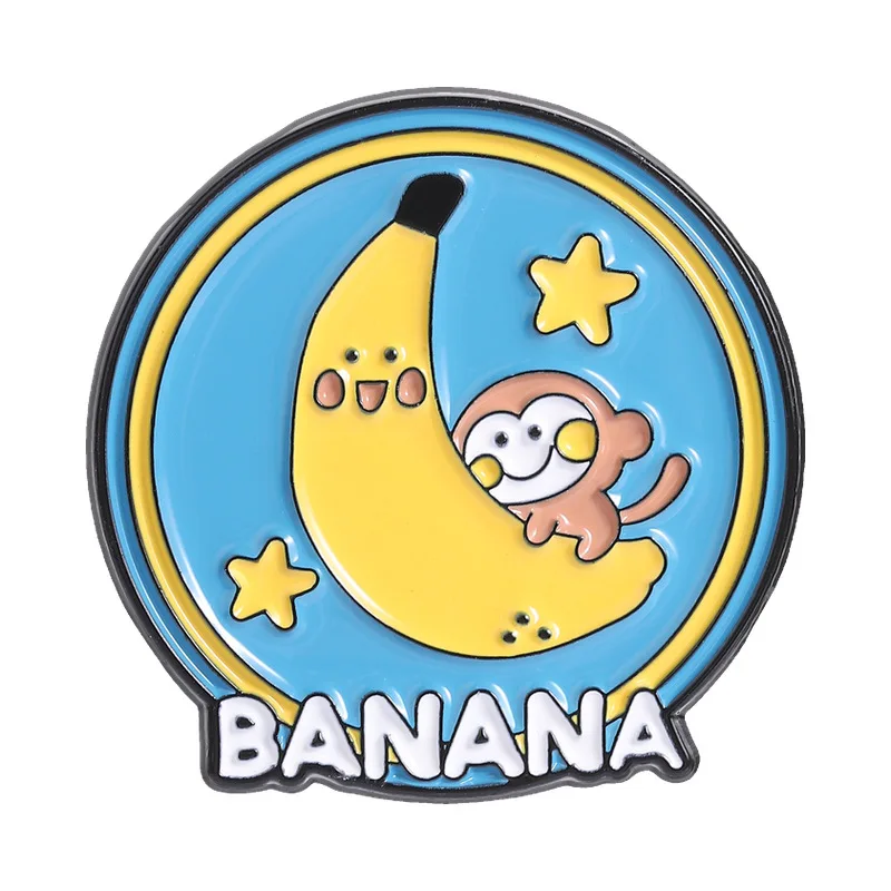 Lapel Pins Cute Monkey Holding Banana Cartoon Brooch Playful Star Metal Badge Creative Personality Versatile Pin Accessory Pin