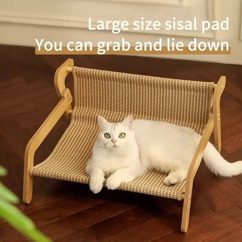 Lit pour chat en forme de canapé en bois, fauteuil à langer en lin tissé, canapé intérieur mignon pour chat