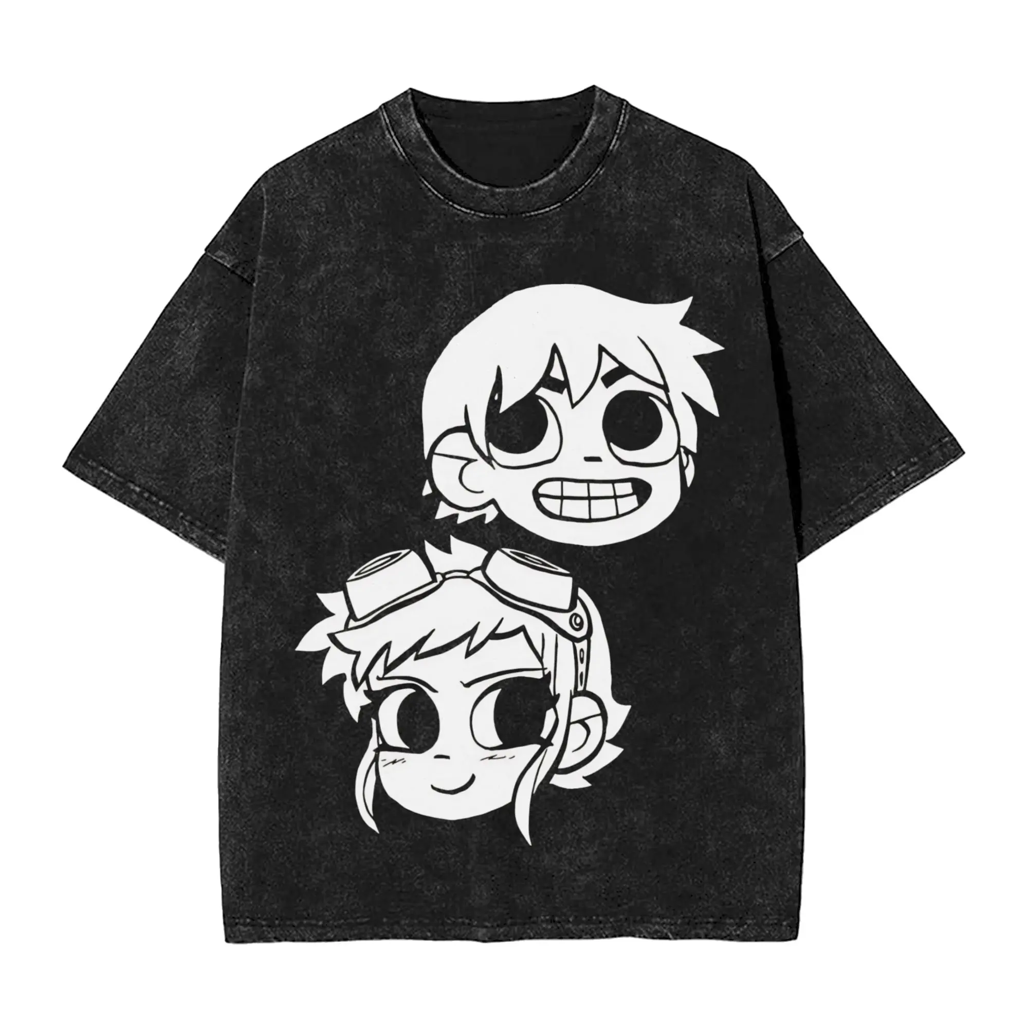 2-Up Scotts Pilgrims vs The World T Shirt Hip Hop Washed Cotton High Street T-Shirt  Vintage for Men Women Streetwear