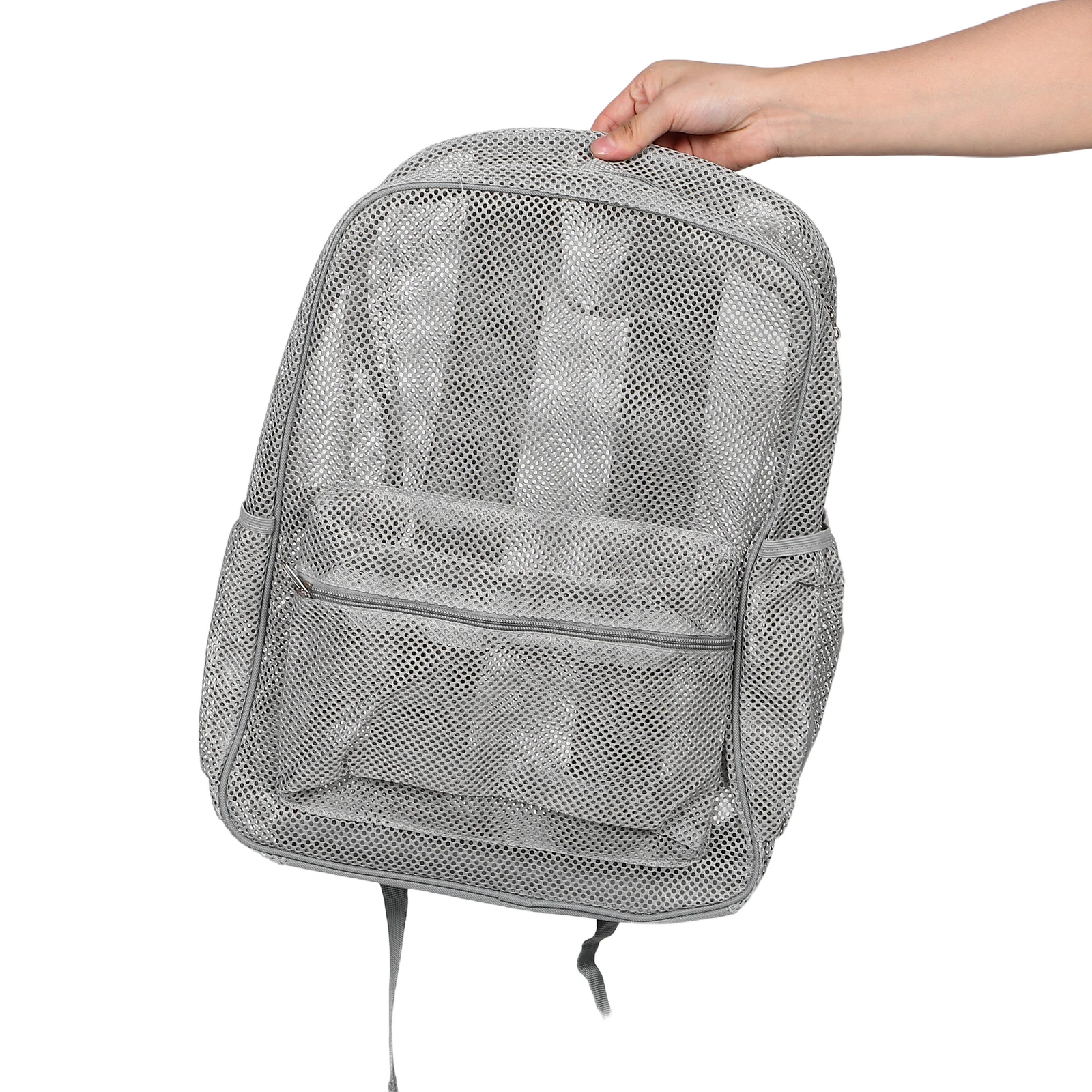 

Heavy Duty Mesh Backpack Grey Padded Shoulder Straps Breathable Outdoor Sports Swim Bag College Beach Travel Rucksack