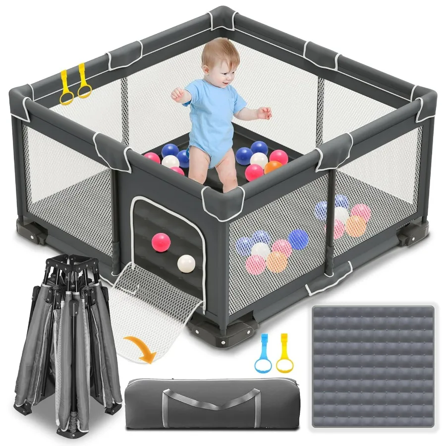 Box pieghevole per neonati e bambini piccoli 50x50 pollici Box portatile Penna da gioco pieghevole con 2 maniglie per interni ed esterni