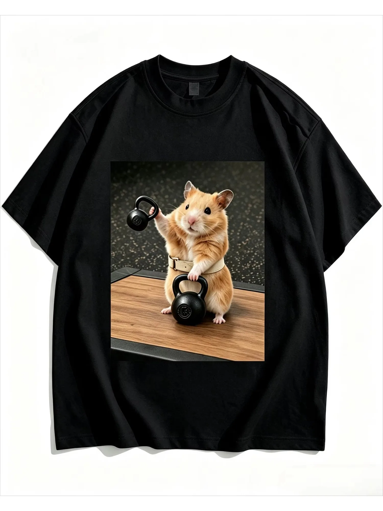 Summer New Men T-shirt Fitness Hamster Kettlebell Workout Funny Meme Print Short Sleeve Soft Cotton Breathable Daily Casual Tops