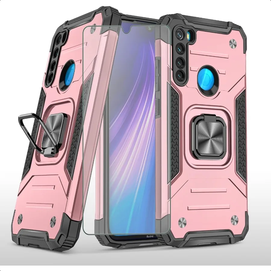 حافظة هاتف Asuwish لهاتف Xiaomi Redmi Note 8 مع غطاء واقي شاشة من الزجاج المقسى وحامل حلقي وحامل حماية هجين نحيف