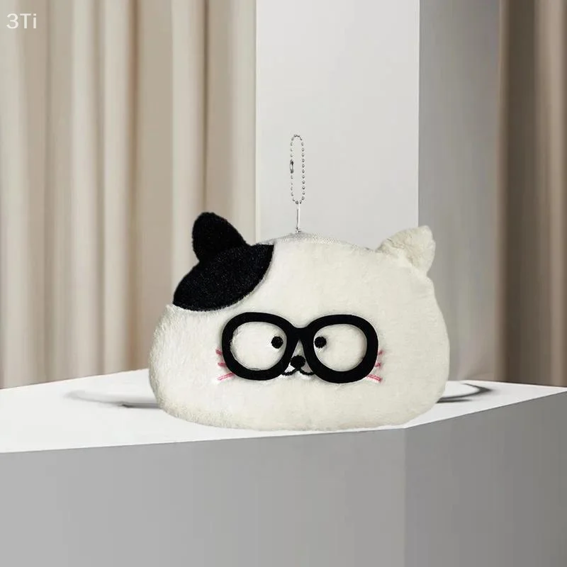 Adorable Eyeglasses Dog Cat Soft Toy Pencil Pouch High-capacity School Supply Storage Purse Small Cash Holder Birthday Presents