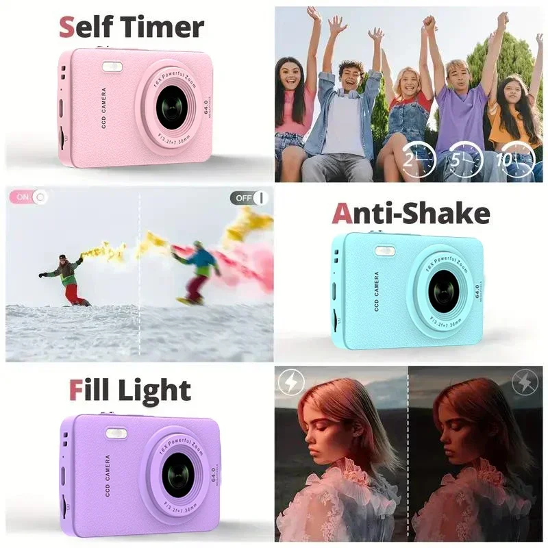 Gtwoilt Mini Digital Photo Camera 48MP 1080P 16X Zoom Child Point and Shoot Vlogging Cameras Vintage Portable Video Photocamera