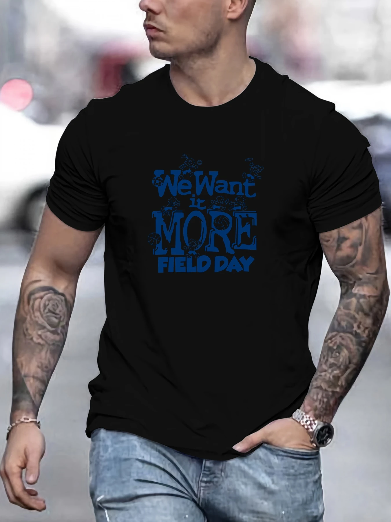 

Men We Want it MORE FIELD DAY pattern summer casual crew neck short T-shirt