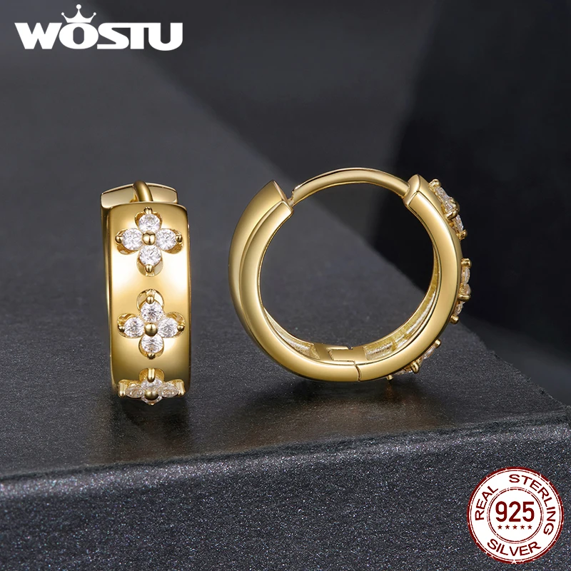 WOSTU مويسانيتي البرسيم هوب أقراط خاتم الخطوبة للنساء ، 925 فضة الذهب البرسيم طقم مجوهرات عيد الميلاد السنة الجديدة هدية #5