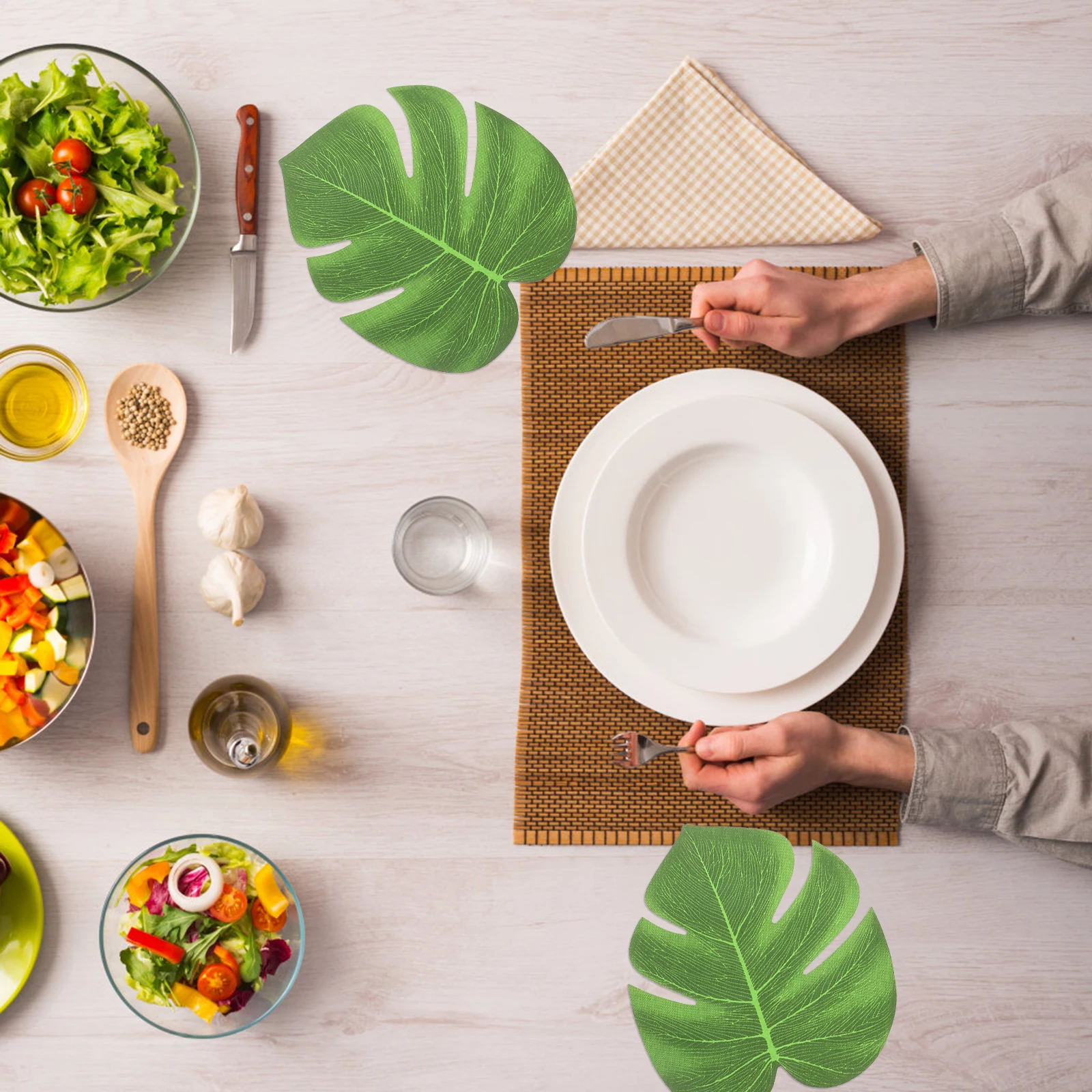 

36pcs Monstera Leaf Placemats Dining Mats Tropical Non-Slip Decor For Kitchen Home Decor Neutral Style Placemats For Dining