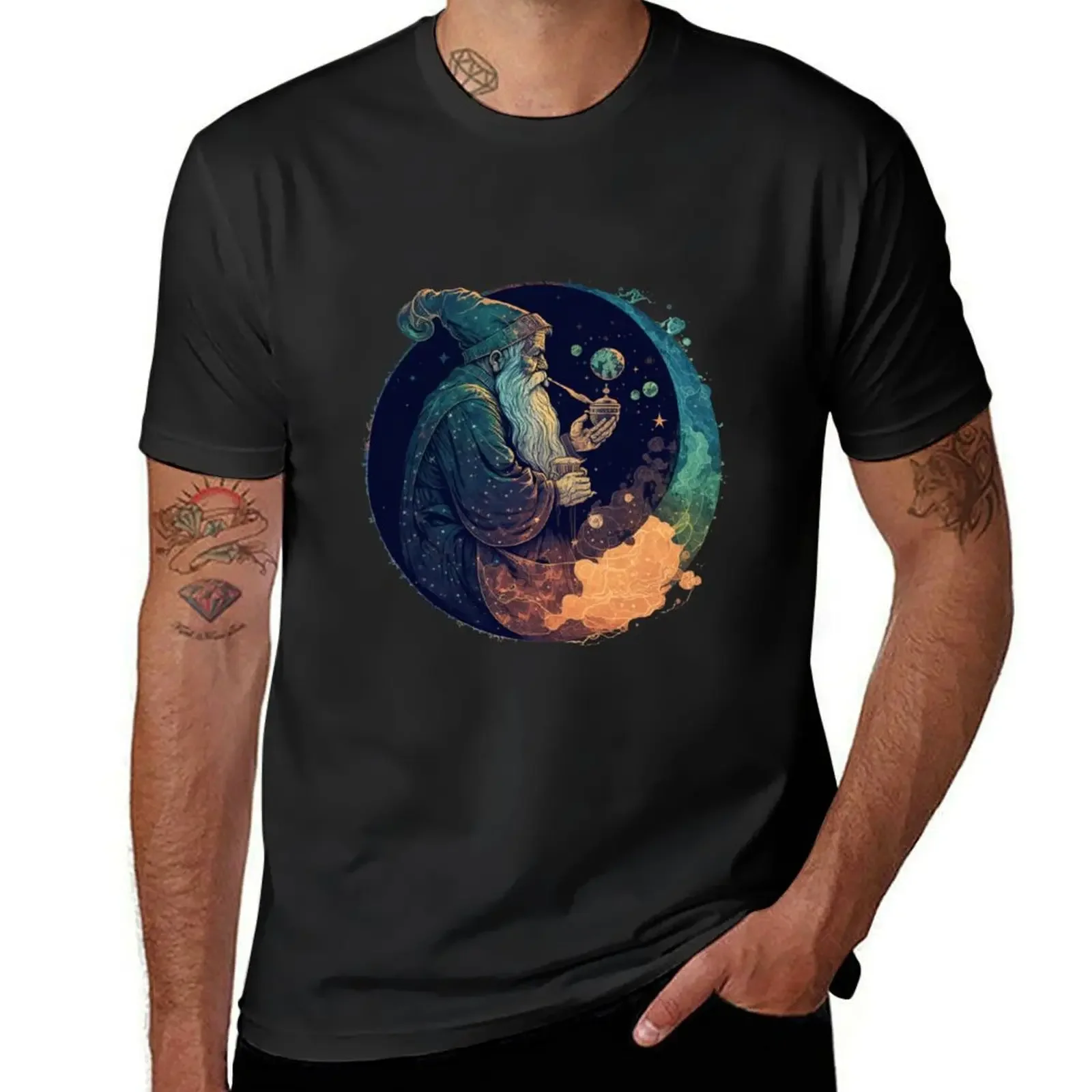 

a vintage-style wizard smoking a pipe 2 T-Shirt quick drying fashion shirts mens graphic t-shirts anime