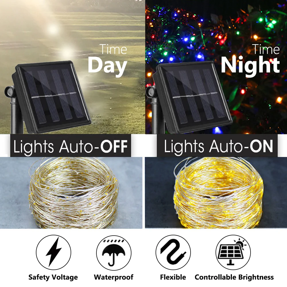 Imagem -03 - Led Solar Luzes de Fadas ao ar Livre à Prova Impermeável Água Solar Led String Luzes para Sala Jardim Festival Decoração 12 22 32 52m Lâmpada ao ar Livre