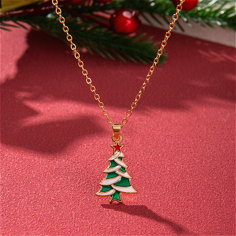 Christmas Pendant Necklace Multi-color Tree Vibrant Matching Thin Chain Holiday Neck Jewelry Birthday Gift for Women Xmas Party