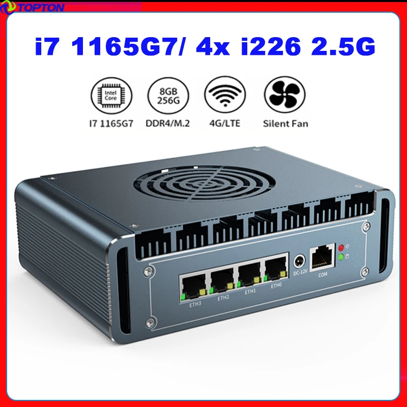 2023 New 11th Gen Intel i7 1165G7 i5 1135G7 4 Intel i226 2.5G LAN Mini Fan Router 2xDDR4 NVMe pfSense Computer Firewall PC