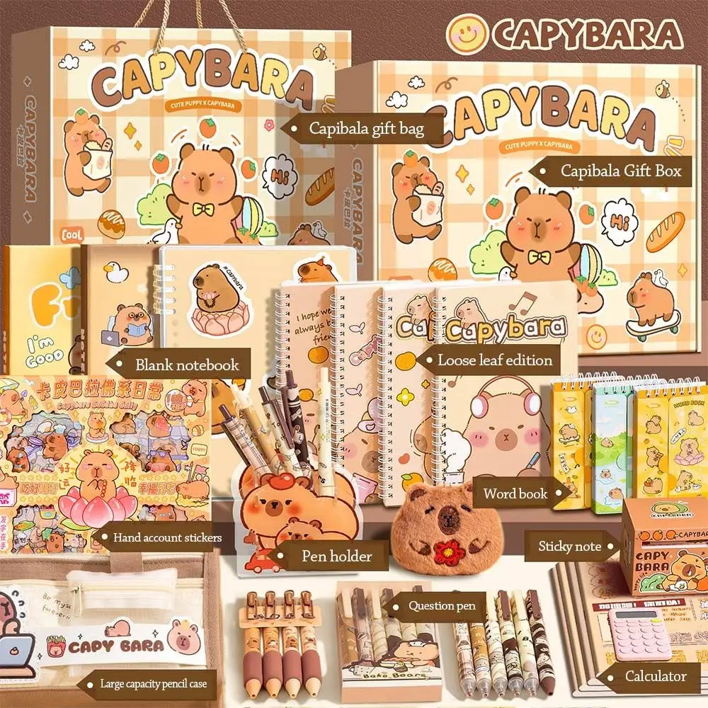 

Large Capacity Gift Box Capybara Stationery Set Pencil Case Cute Back-to-school Gift Kit Abundant Study Stationery for Students