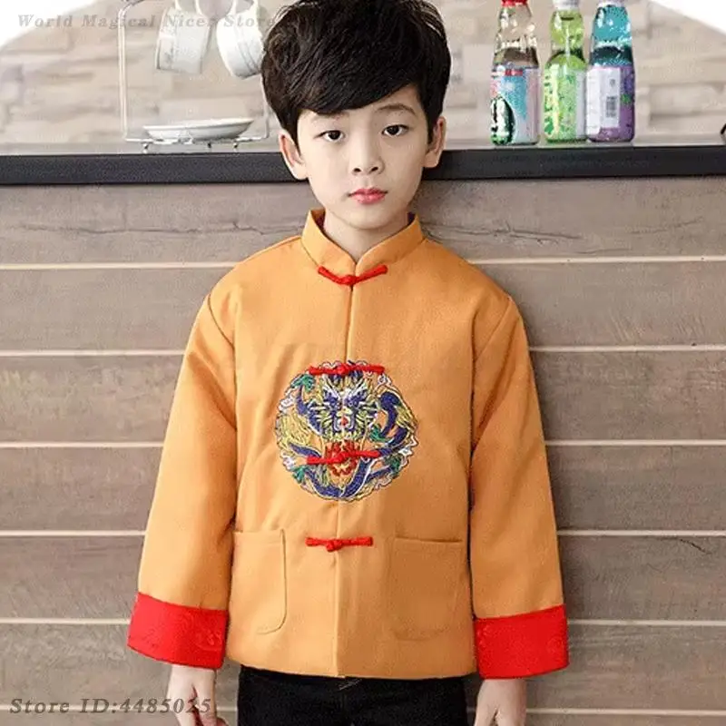 Kids Tradition Chinese Jacket Child Vintage Button Hanfu Coat Chinese New Year Tang Clothes Boys Girls Qipao Top Kong Fu Clothes
