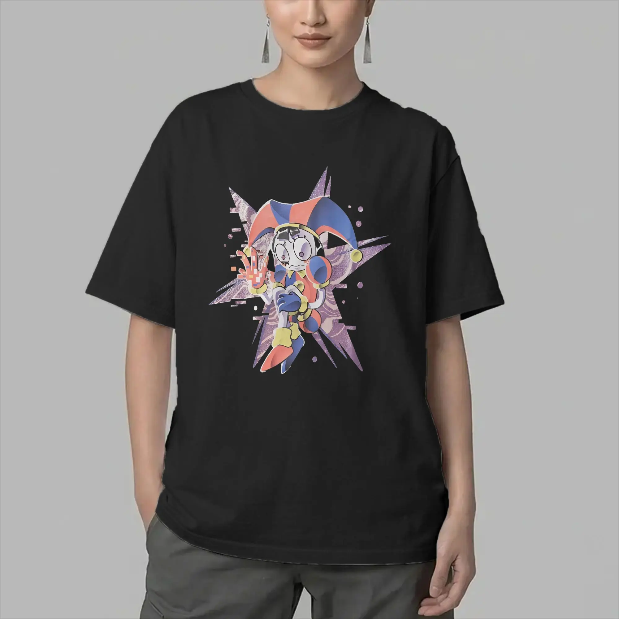 Cartoon Digitals Circus Pomni Glitter Men T Shirt  Vintage Tees Short Sleeve O Neck T-Shirt Cotton Summer Tops