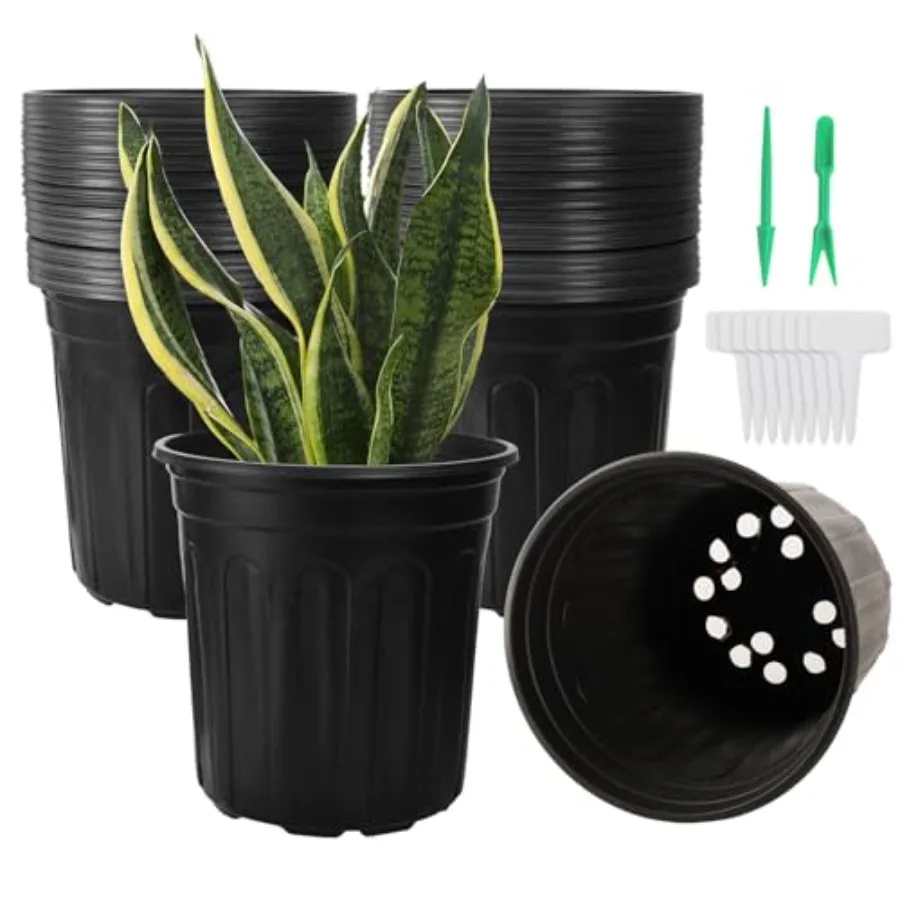 

100 Pack 1 Gallon Flexible Plant Nursery Pots, Thickened Soft Plastic Plant Pots with 100Pcs Waterproof Plastic T-Type Plant Ta