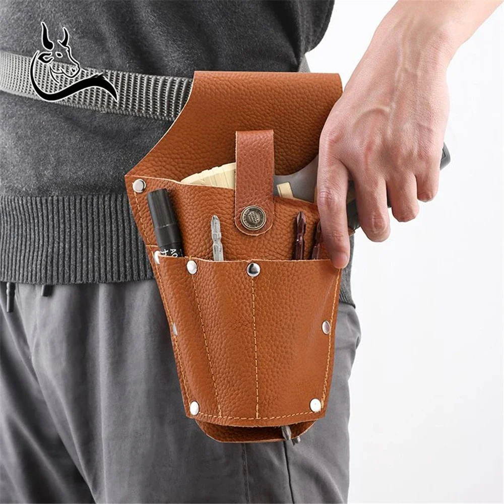 Vintage Leather Electric Drill Storage Bag Multi-pocket Tool Waist Bag for Belt Makita Electric Wrench Electric Screwdriver