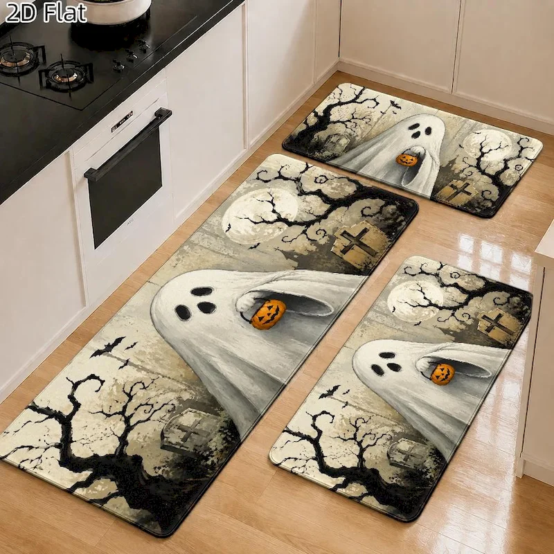 VIKAMA Halloween White Ghost Carpet Entrance Soft Noise Reduction Floor Mat Kitchen Absorbent Non slip Carpet Home Decoration