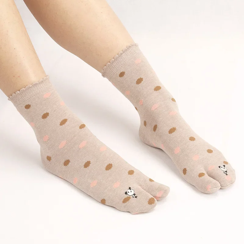 4 Pairs Women Two Toe Socks Cotton Two Finger Socks Thin Cotton Korean Cute Dot Sweat Socks With Separate Toes