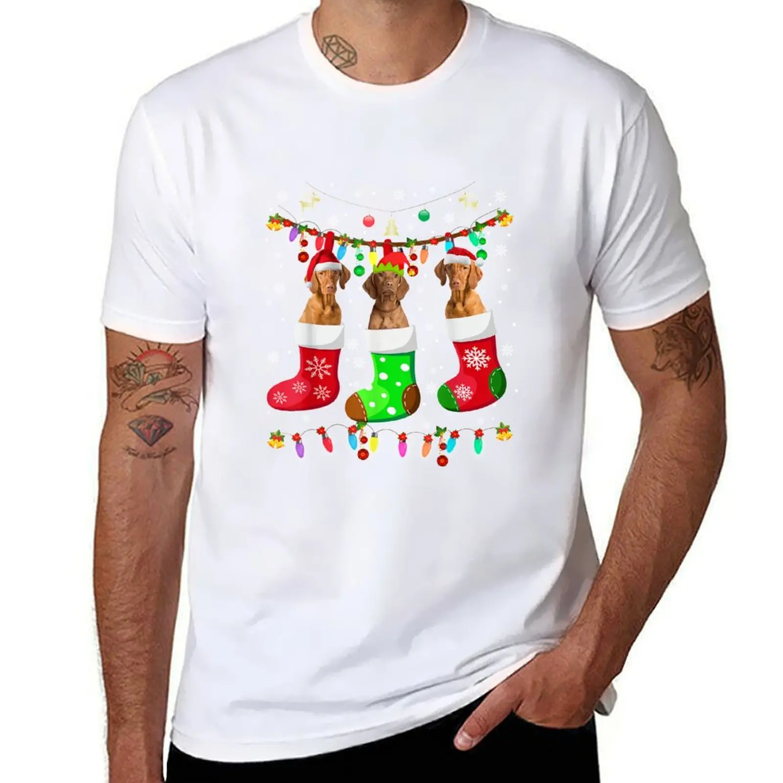 

Vizsla Dogs In Christmas Socks Vizsla Lover Gifts T-Shirt t shirt man luxury t shirt men 100% cotton luxury brand T-Shirt