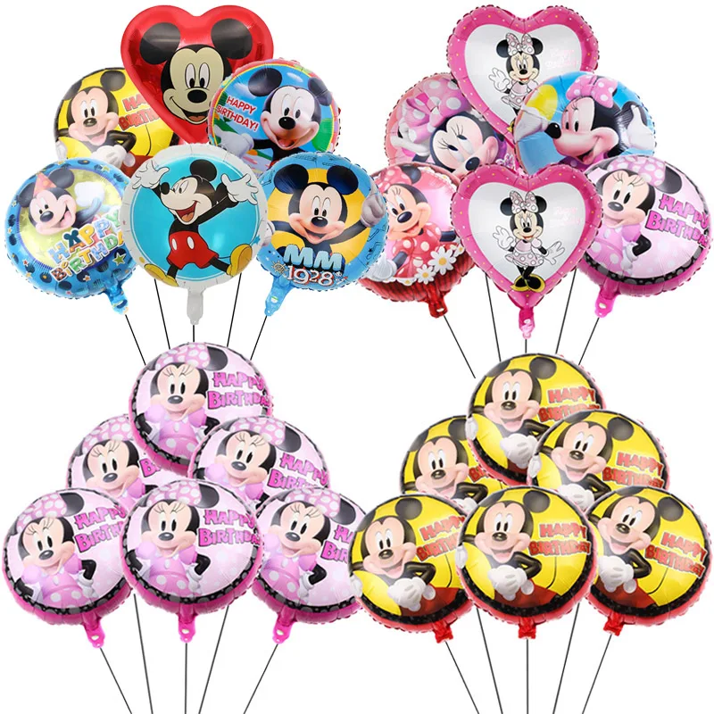 6pcs Mickey Minnie Mouse Balloons Disney Cartoon Foil Balloons Baby Shower Birthday Party Decorations Kids Classic Toys Air Gift