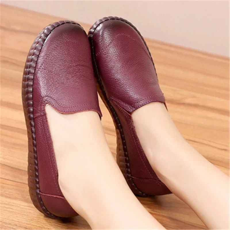 BEYARNEWomen\'s Flats Handmade Shoes  Spring Autumn Genuine Leather Ladies Shoe Flat Shoes Women Leather Retro Shoe