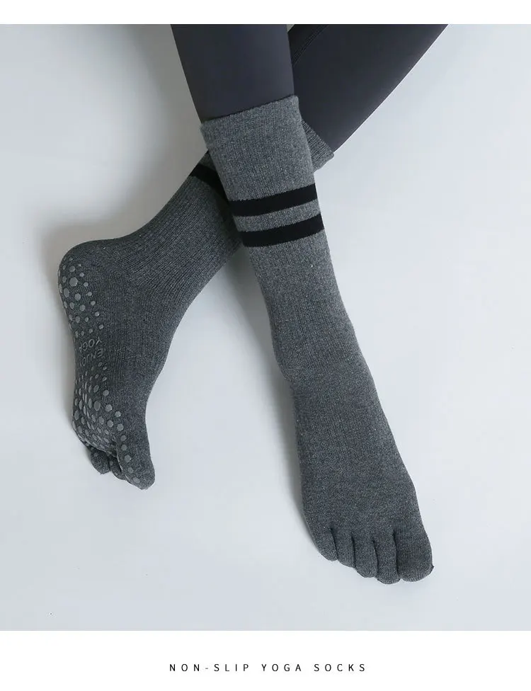 Frauen Atmungsaktive Yoga Socken Mid-rohr Nicht-slip Fünf Finger Pilates Sport Socke Baumwolle Fitness Dance Ballett Indoor boden Socken – Detail 7