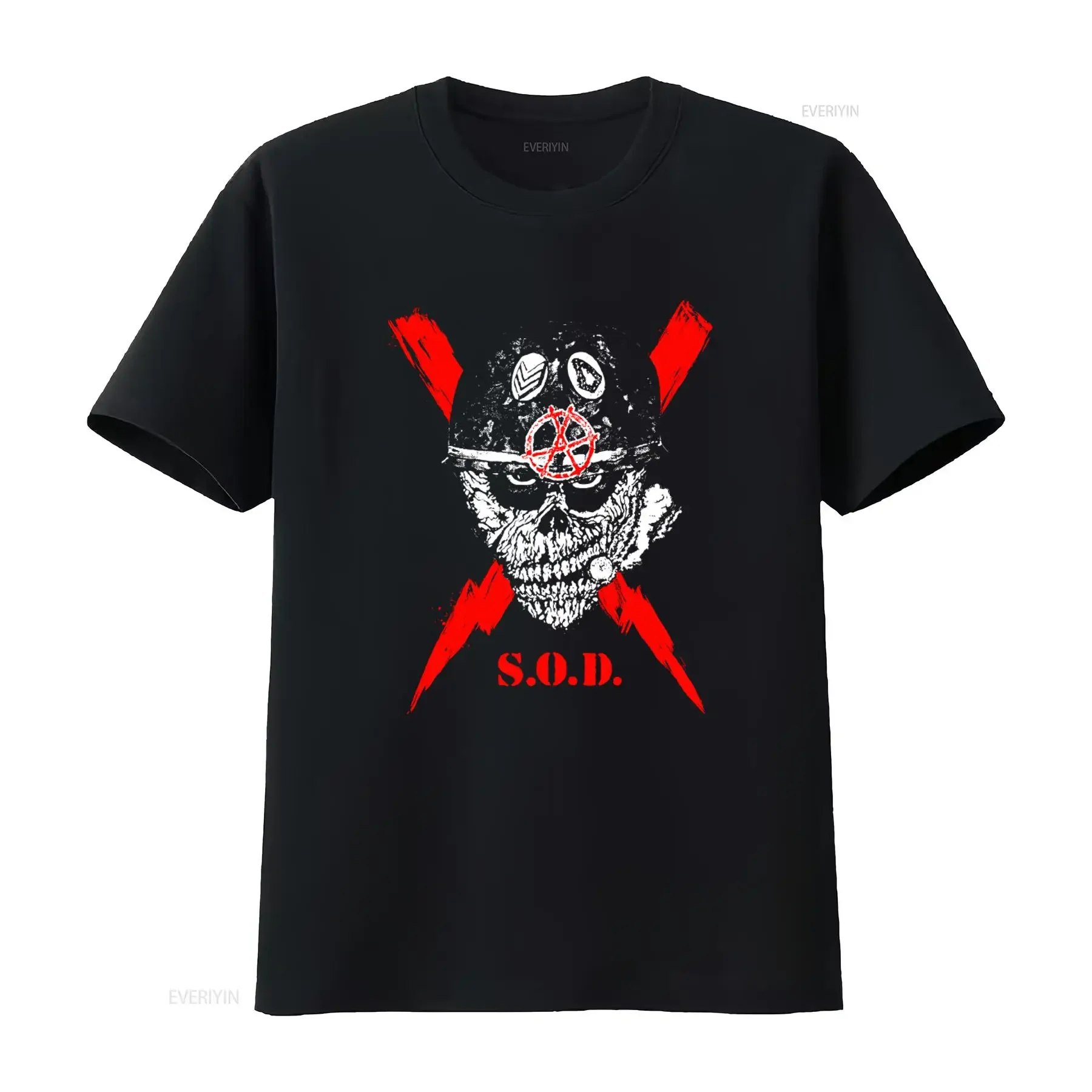 Stormtroopers Of Death S O D Scrawled Lightning Black T Shirt Official Skull Design Punk Rock Style vintage Washed Stylish