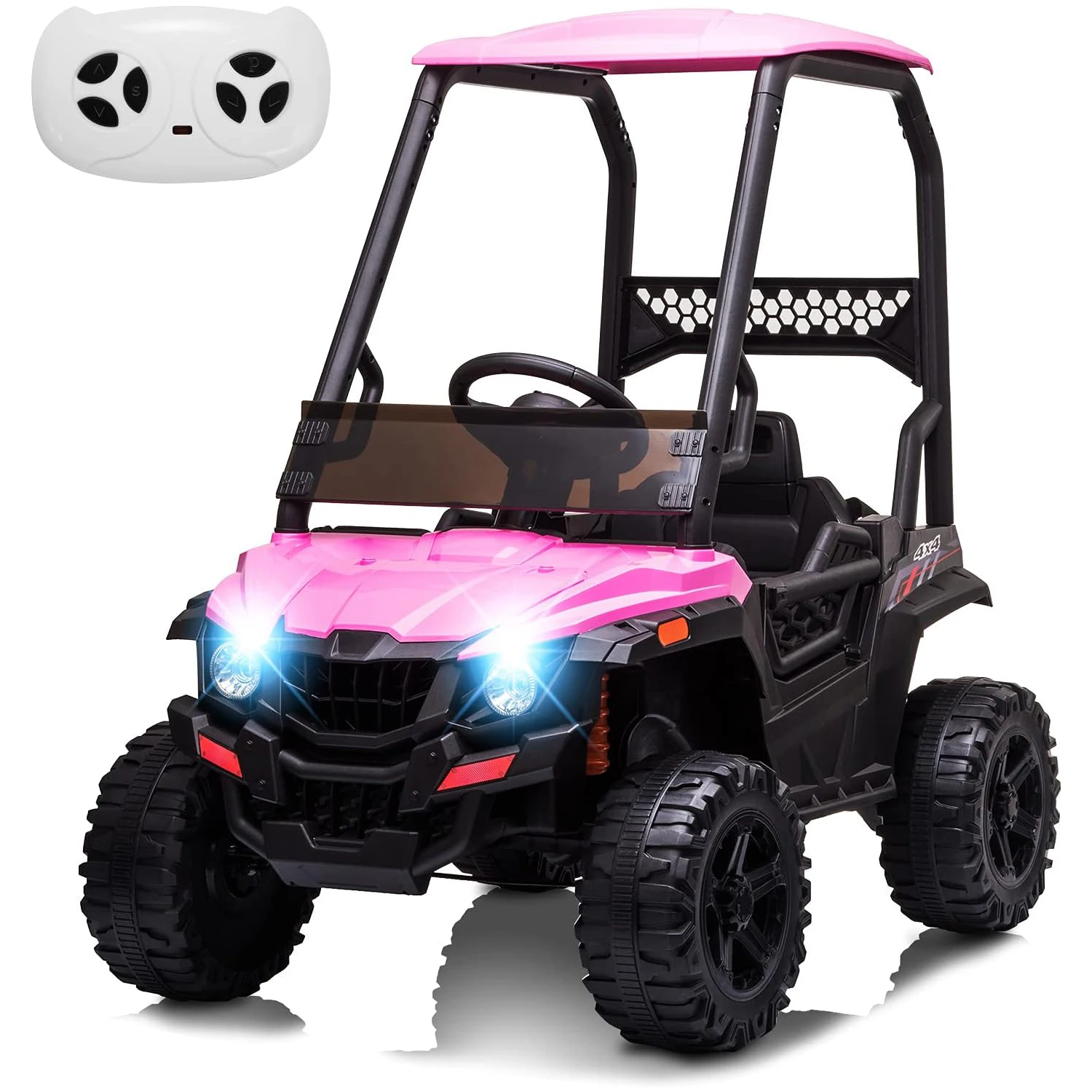 Elektryczne pojazdy dla dzieci 12V, wywrotka z osłoną przeciwsłoneczną, samochodzik do jazdy dla maluchów z pilotem, światła LED, MP3, port USB, 3 prędkości