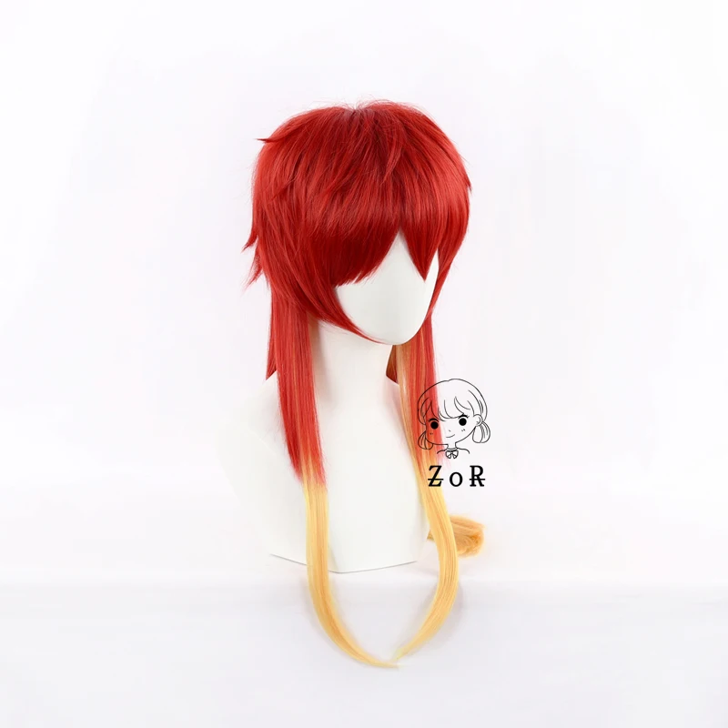 Anime Chika Takiishi Cosplay Wig Synthetic Red Gradient Yellow Hair Heat-resistant Fiber Hair Earrings Halloween