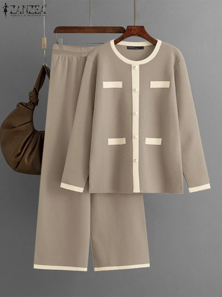 

Autumn Pant Sets Casual Long Sleeve Work Shirt Trousers Suit 2025 ZANZEA Contrast Color Matching Sets 2PCS Women Spring Outfits