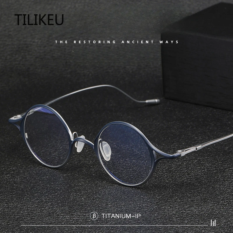 New Pure Titanium Round Frame Glasses Frame with Retro Minimalist Design Ultra Light Adjustable Degree Lenses Men Women Glasses