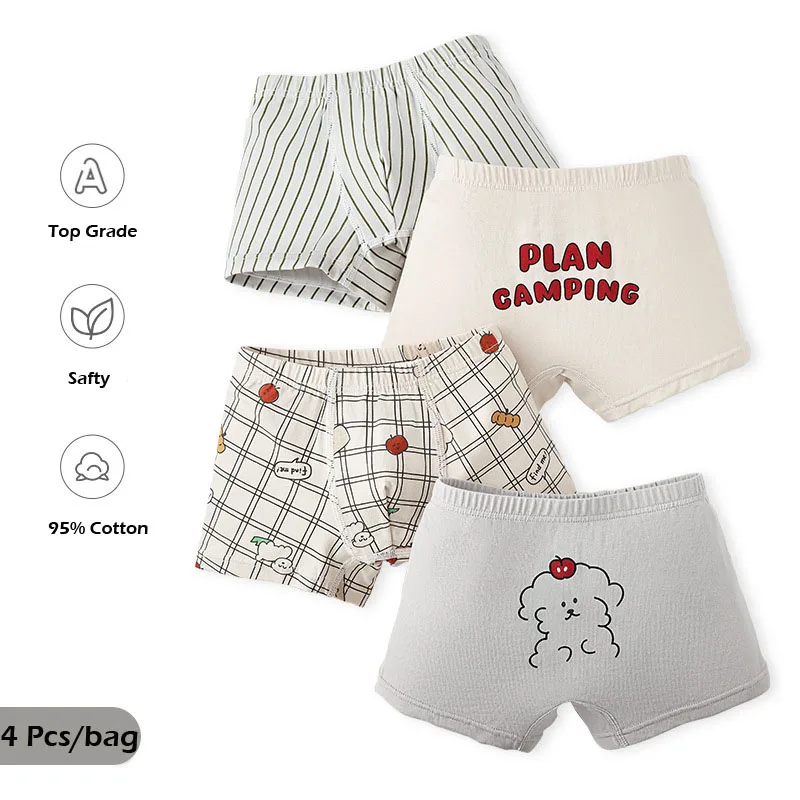 

1-12Y Childrens' Underwear Boys Cotton Boxers Kids Briefs Panties Cartoon Puppy Pattern Shorts 4pcs/pack Baby Underpants