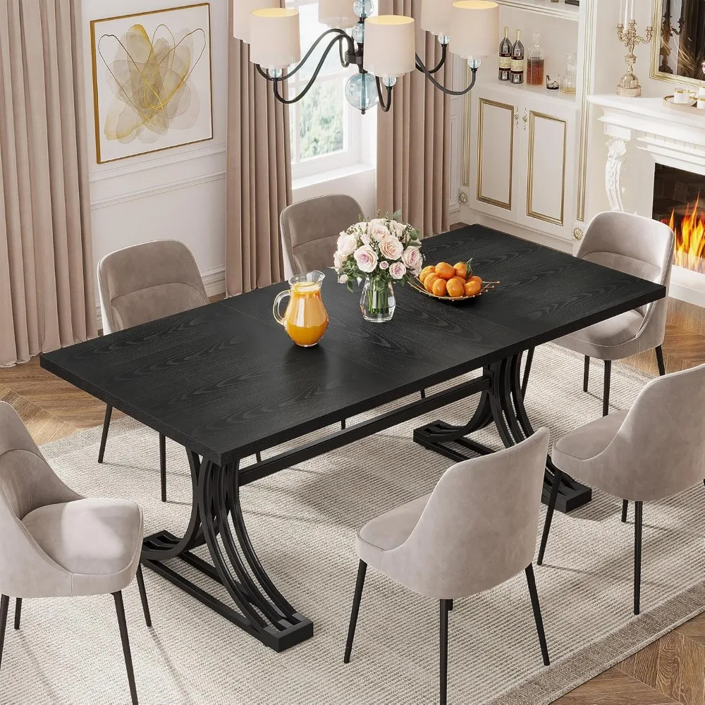 Modern 63" Rectangular Dining Table, Seats 4-6, Stylish Metal Legs, Large Dinner Table for Kitchen