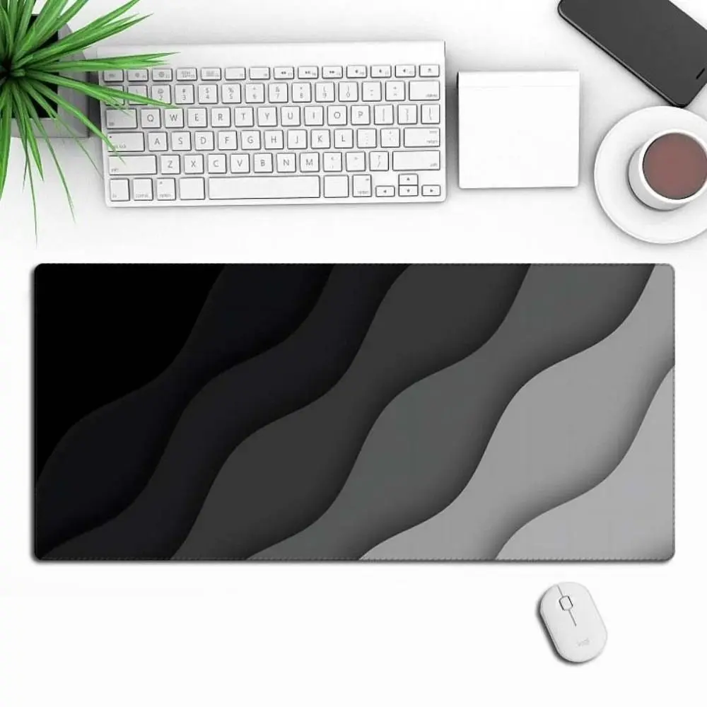 90x40cm Gaming Mouse Pad Stitched Edges Gradient Pattern Extra Large Deskpad Black Grey Wave Keyboard Mat Office Desk Use